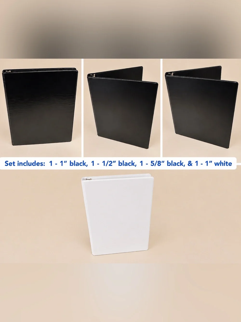 Set of 4 Binders- Black and White 3-Ring Binder 5/8-1”